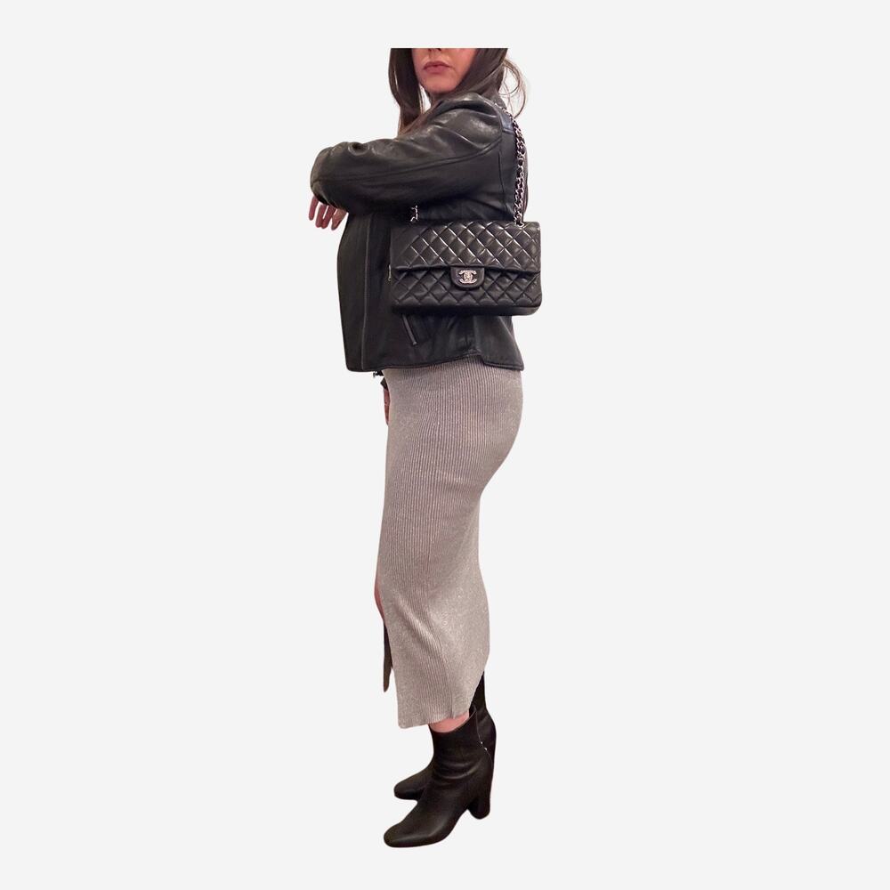 AUTHENTIC Chanel Medium Double Flap Black Lambskin w Silver Hardware from 2012 - Picture 13 of 15